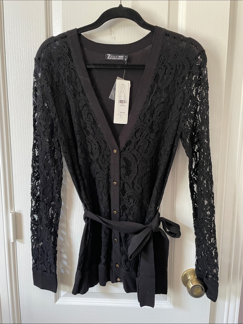 Zalina Black Lace Button-Front Tie-Waist Cardigan